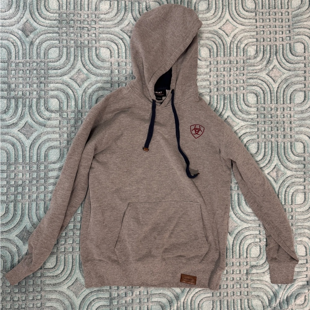 Ariat Gray Hoodie with Navy Hood and Drawstrings